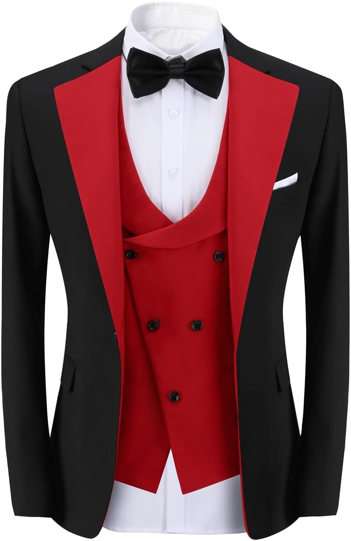 YFFUSHI Men's Slim Fit 3 Piece Suit One Button Blazer Vest Pants Wedding Prom Party Suits Set - Image 3