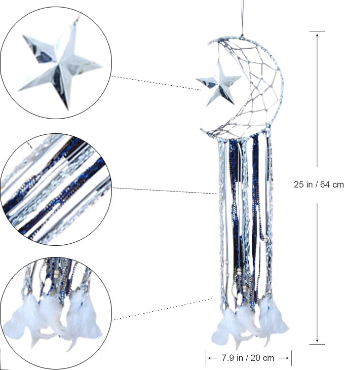 KHUUAB Bohemian Dream Catchers Half Moon Silver Star and Stunning Wall Decor Dream Catcher