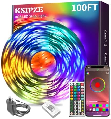Ksipze led Lights Strip for Bedroom 100FT, Smart Music Sync RGB C...