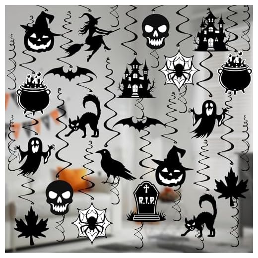 36PCS Halloween Decorations Hanging Swirls - NO DIY - Halloween Black Spooky Ghost Pumpkin Witches Bat Ceiling Streamers for Classroom Office Indoor Outdoor Halloween Party Decorations Supplies
