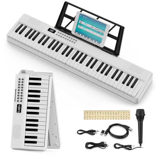 電子ピアノ 折りたたみ 電子キーボード 61鍵盤 キーボード MIDI機能 パソコン対応 ピアノ 80デモ曲 135音色 200リズム内蔵 電子キーボード LCDディス 譜面台付き 軽量 携帯便利 初心者 子供 練習 日本語で表記 日本語説明書付き 白
