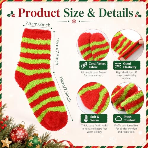 Image of 10 Pairs Christmas Fuzzy Socks Bulk Winter Fluffy Unisex Women Men Crew Slipper Sock Stocking Xmas Adult Gifts