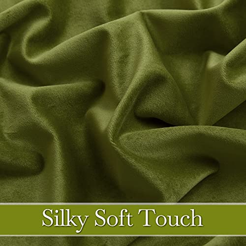 Image of RYB HOME Velvet Blackout Curtains 63 inches for Bedroom & Office | Privacy, Sunlight UV Heat Blocking, Luxurious, Rod Pocket, for Kitchen Laundry Room, Moss Green, W42 x L63, 2 Panels