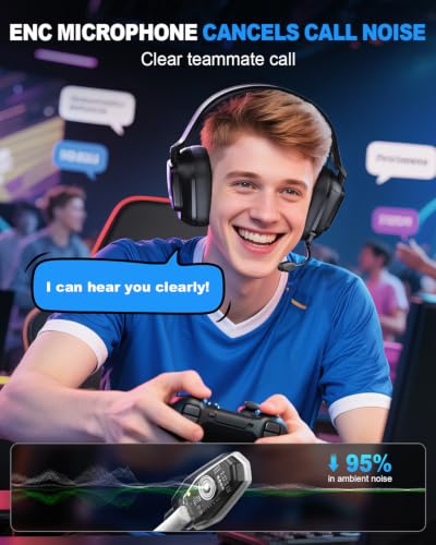 Image of 2.4GHz Wireless Gaming Headset for PC, PS5, PS4, Switch & Mac, Bluetooth Headset with Noise Canceling Microphone, Low-Latency Stereo Audio, 50mm Drivers, Up to 100H Battery, Lunar Black