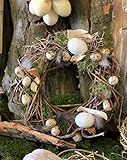 Osterkranz Natur ca. 30 cm Ostergesteck mit großen Eiern Wachteleiern Federn Moos Obstzweigen Wurzelgeflecht