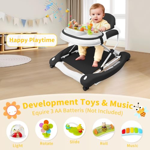 Image of 5 in 1 Baby Walker, Music and Lights Walker for Baby Boy Girls 6-12 Months, Foldable Baby Walkers with Wheels and Bouncer Combo Portable, Toddler Infant Walker with Adjustable Height