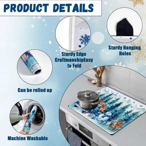 Image of Snowman Stove Top Cover for Electric Stove, Christmas Range Covers, Blue Truck Range Top Mats, Glass Cooktop Covers 28x20 inch, Winter Forest Cooktop Cover for Kitchen Winter Holiday Home Decor