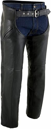 Milwaukee Leather Chaps para hombre de cuero negro desnudo a presión con forro térmico - bolsillo de la barra de la motocicleta Capera - ML1103