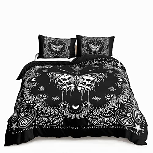 HOSIMA Juego de ropa de cama de mariposa gris para niñas, ropa de cama de mandala bohemia, funda de edredón para dormitorio, diseño de sol y luna, tamaño King (sin edredón)