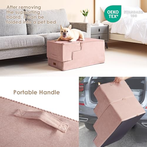 Image of EHEYCIGA Dog Stairs for Bed 25 inch H, 5-Step Extra Wide Dog Steps for High Bed, Pet Steps for Small Dogs and Cats, Non-Slip Balanced Pet Ramp Indoor, Pink