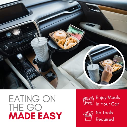 Macally Car Cup Holder Tray and Cup Holder Expander with Phone Slot - Enjoy Your Meal - 9" Food Tray Table and Drink Holder for Yeti, Hydroflask, etc.