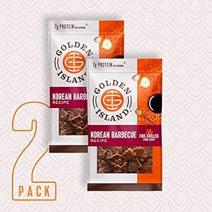 Golden Island Pork Jerky Korean BBQ Flavored, Specialty Meat Snack, Gluten Free with Korean Barbecue Seasoning, Chew Sized Candy and Savory Protein Snack, 7g of Protein Per Serving, 9 Oz (2 Pack) Golden Island Pork Jerky Korean BBQ Flavored, Specialty Meat Snack, Gluten Free with Korean Barbecue Seasoning, Chew Sized Candy and Savory Protein Snack, 7g of Protein Per Serving, 9 Oz (2 Pack)
