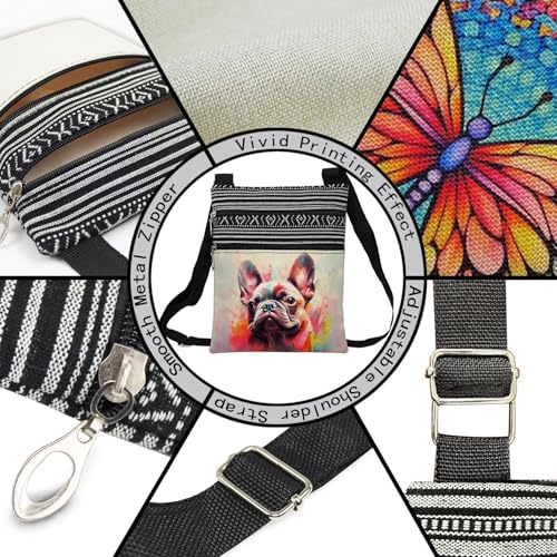 Watercolor French Bulldog Messenger Bag Small Ethnic Pattern Printed Adjustable Strap Crossbody Zipper Bag Watercolor French Bulldog Phone Bag Wallet Cute Shoulder Handbag for Women4