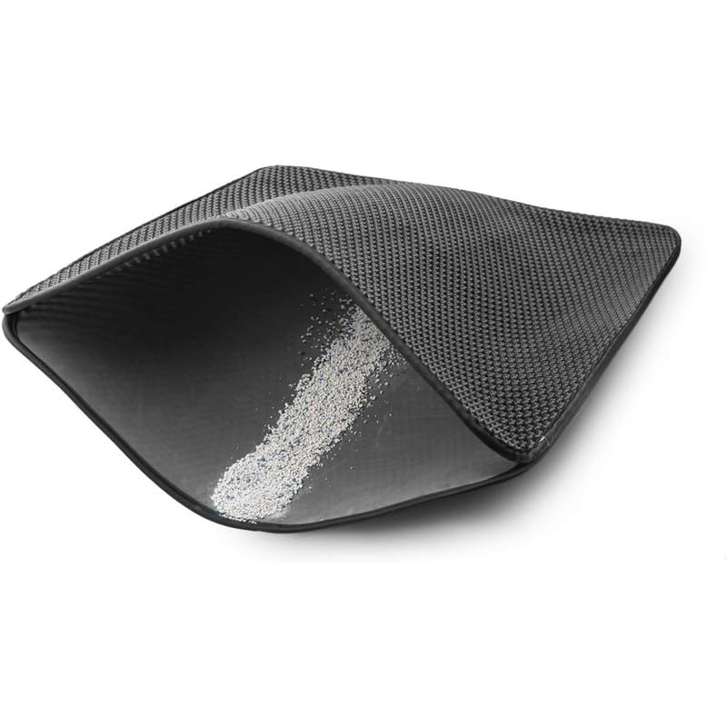 Cat Litter Mat 18x24 Inch – Double Layer Open Edge Design, Waterproof & Urine Proof, EVA Material, Durable and Washable Litter Trapping Mat (Large, Black)