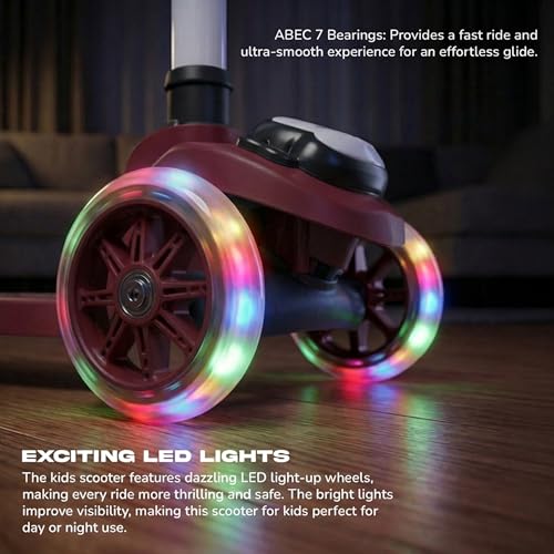 Image of Baybee Rovix Kick Scooter for Kids | Foldable Skate Scooter with 3 Height Adjustment Handle & LED Light Wheels | 3 Wheel Baby Scooter with Rear Brake | Kids Scooter for 2 to 10 Years Boy (RED /Black)