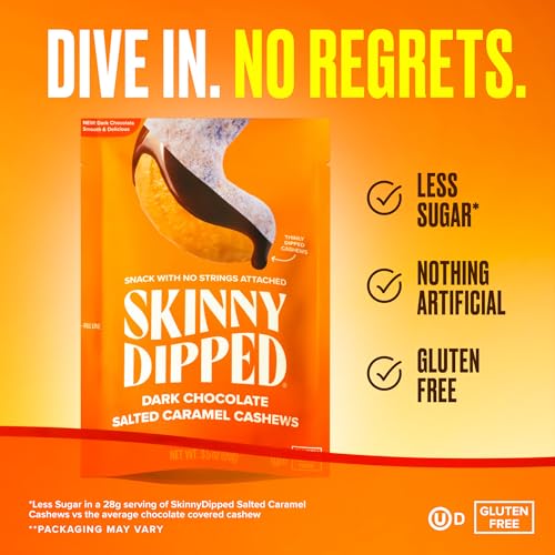 Image of SkinnyDipped Salted Caramel Cashews, 3.5oz Bags | 5 Pack | Crunchy Whole Cashews Thinly Dipped in Chocolate | Gluten Free | Plant Protein Snack