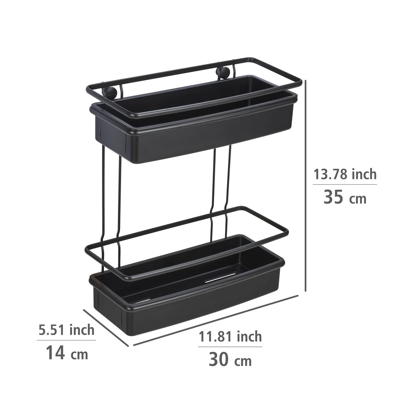 Wenko Scaffale a Molinella, 2 Piani per Il Bagno con Cestini Profondi, Appoggio Sicuro Dei Prodotti per L'Igiene, in Acciaio Verniciato Opaco con Inserti in Plastica, (Lxaxp): 30 X 35 X 14 Cm, Nero