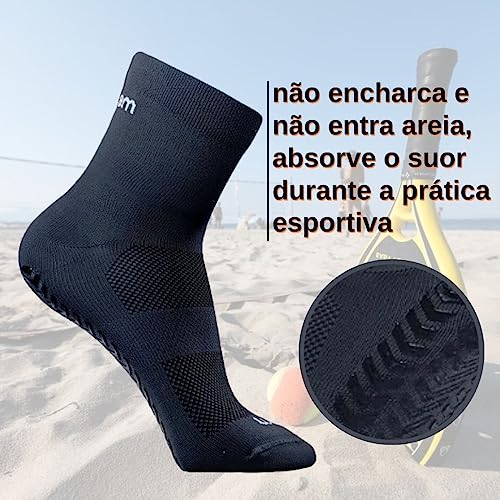 Meias Beach Tennis Tenis Areia Praia Voley Futebol Solado Antiderrapante Confortáveis (39-43, Preto)