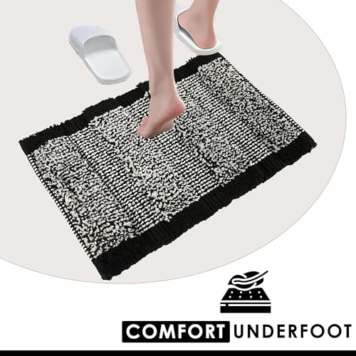 Image of Urbane Home Pack of 2 Anti-Skid Door Mats for Home | Soft, Washable Microfibre & Water Soaking Floor /Bathroom Mat - Black & White