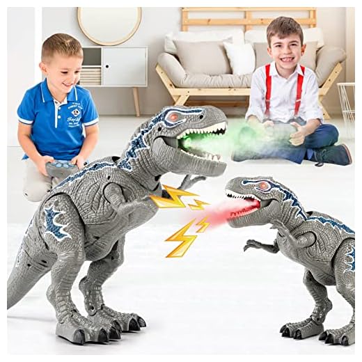 VSATEN Remote Control Dinosaur Toys for 3-12 Year Old Boys Girls, LED Light Up Walking and Roaring Realistic T-Rex Dinosaur Toy with Glowing Eyes Projection Spray Function for Kids Gifts Age 3+