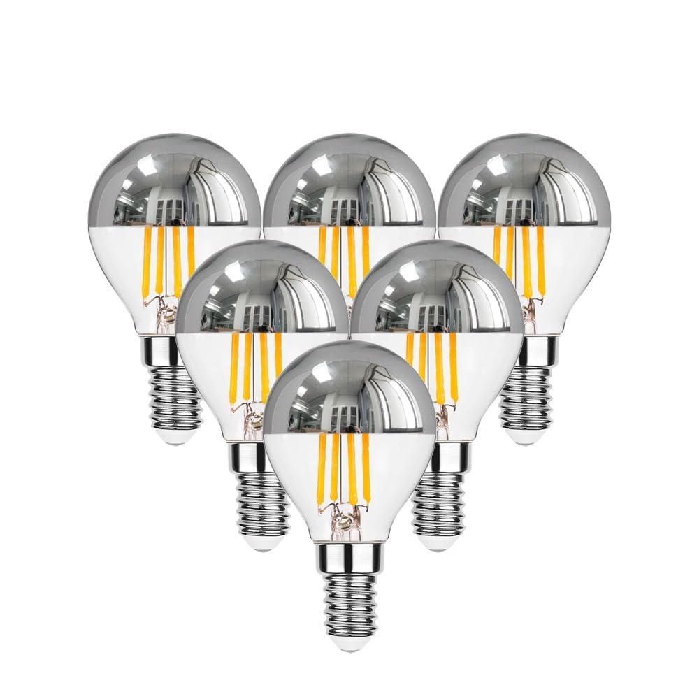 KYPSZQPSH E12 E14 LED Mirror Light Bulb Dimmable 4W G45 Top Silver Crown Globe Warm White 2700K Decor Corridor G14 Half Chrome Edison Bulb (Color : E12 110V, Size : 6PCS_YES_4W)