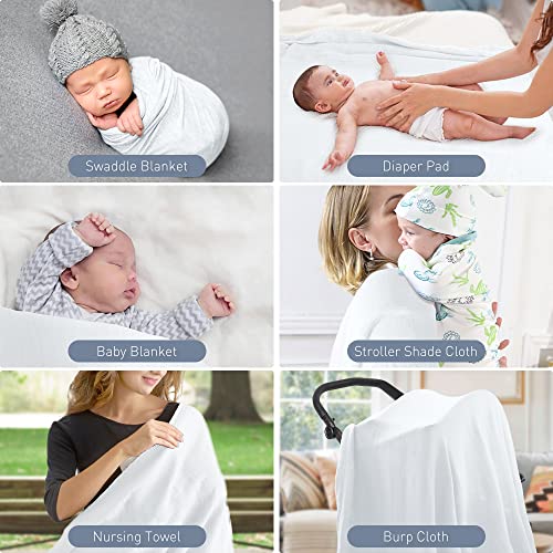 Image of Premium Soft Muslin Cotton Newborn Baby Swaddle Blanket Unisex Swaddle Wrap Silky Swaddle Blankets Neutral Receiving Blanket for Newborn Boys and Girls Large 47 x 47 inches(120x120cm) (White)