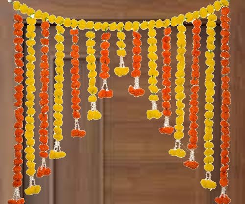 Image of Big Size Artificial Marigold Flowers Home Hanging Toran Main Door Garlands Handmade Bandhanwar Door Entrance Hanging Home Traditional Wall Diwali Decoration Gift