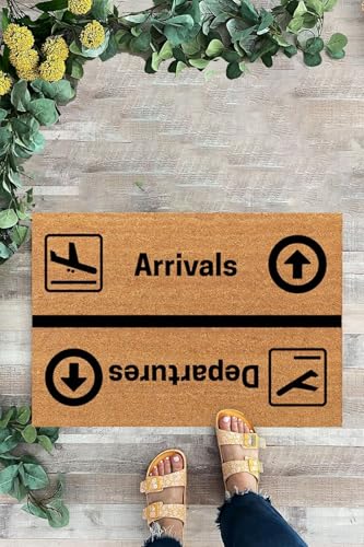Paspas, Karmat Arrivals, Departures, Uçak, İç ve Dış Kapı Önü Paspası, Dijital Baskı Dekoratif Paspas Bej-45 x 70