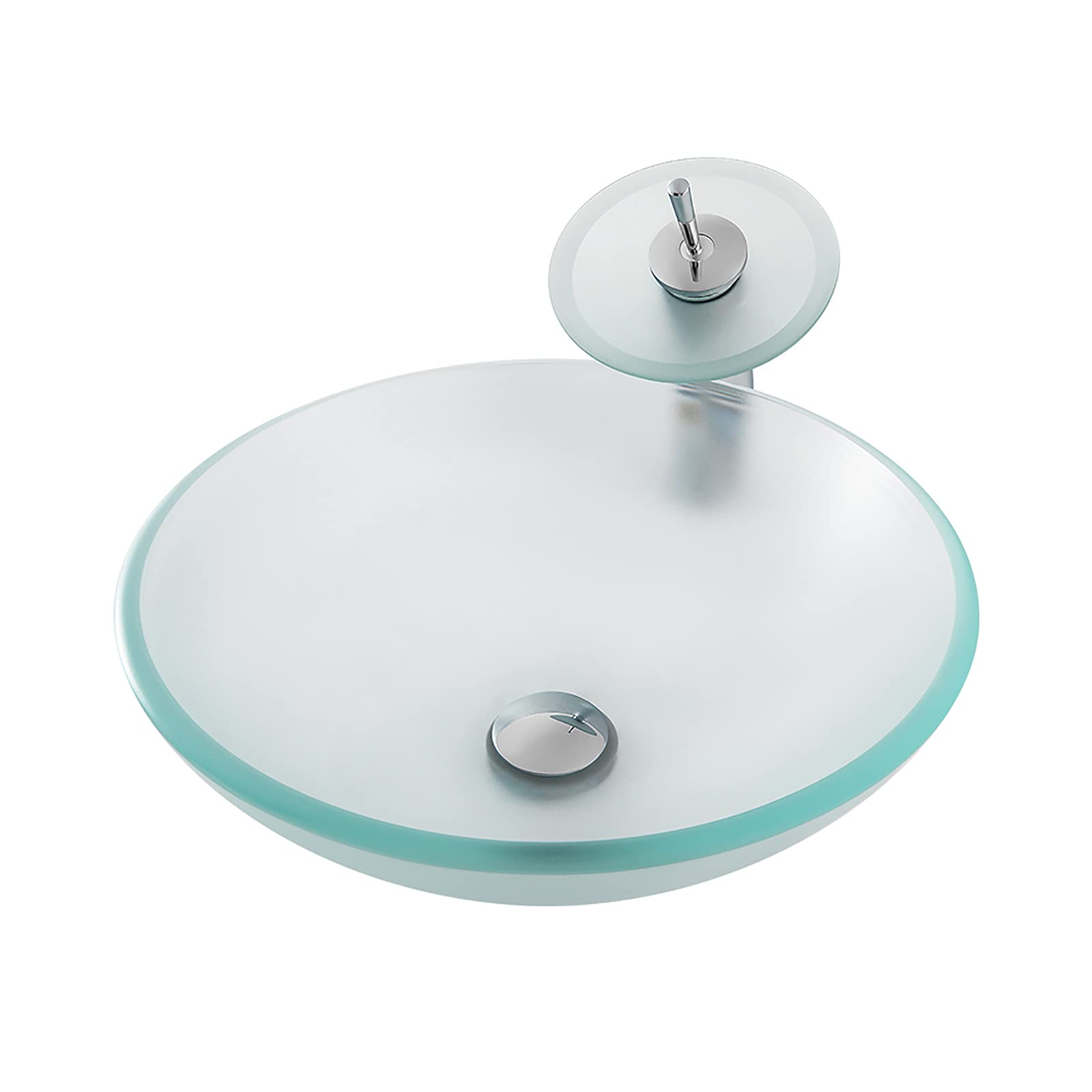 WDSOPK Bathroom Vessel Sink Crystal Frosted Tempered Glass Round Artistic Bowl Countertop Vanity