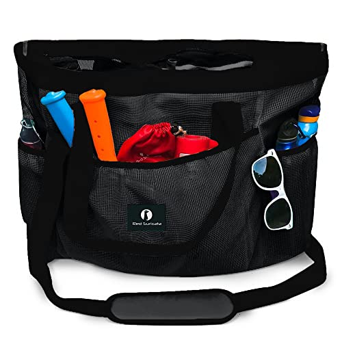 Red Suricata Mesh Beach Bag with Zipper - Extra Large Beach Tote Bag – Pool Bag
