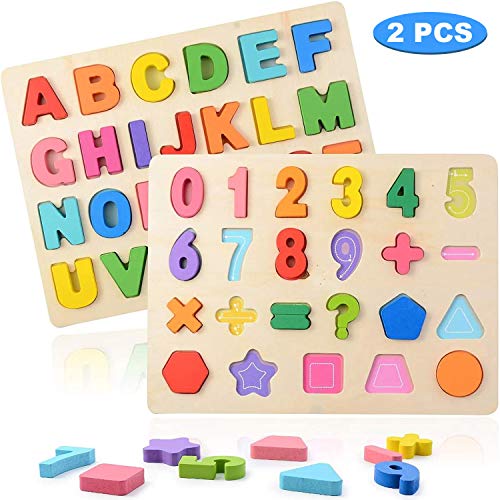 Puzzle Alfabeto 2 Pezzi Giocattolo Educativo in Legno Blocchi Alfabeto in Legno ABC Puzzle Lettere Numero Montessori Educativo Giocattolo Giochi per l'apprendimento precoce per Bambini 2 3 4 Anni