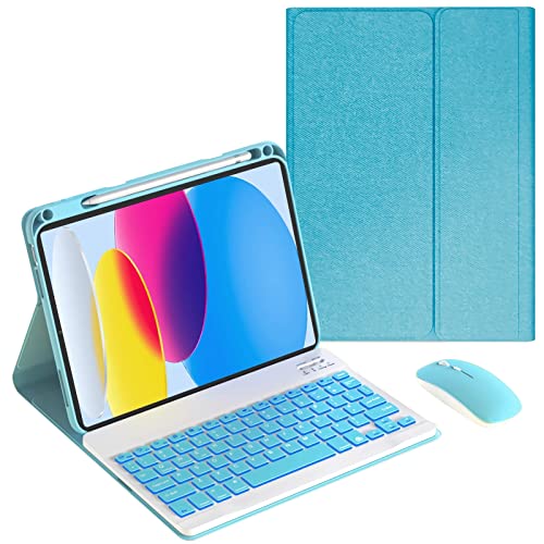 IPad Air 第5世代 (2022) / Air 第4世代 (2020) 10.9インチ用キーボードケース、7色バックライト Sペンホルダー付き磁気脱着式無線Bluetoothキーボード,ブルー