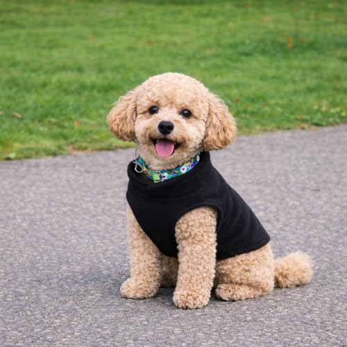 JACKO & CO Fleece-Weste mit Ring für die Leine, weich, leicht, atmungsaktiv, für Welpen, kleine bis mittelgroße Hunde, Kätzchen, Katzen, warm für Frühling, Herbst, (Schwarz, Größe L, 4,5-7,3 kg)