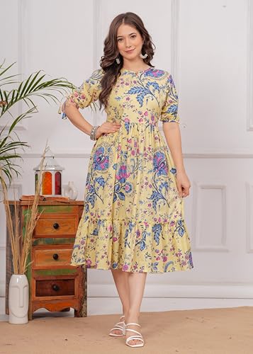Image of Monique Brand Women's /Girls Cotton Kurta for Women Floral Printed Regular Fit Anarkali Kurta ||Floral Flared Western Dress