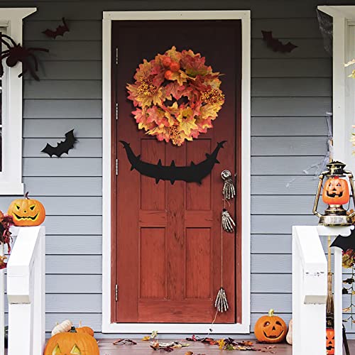 16 Inch Small Orange Pumpkins Maple Leaves Fall Wreaths for Front Door (Yellow) - image 3