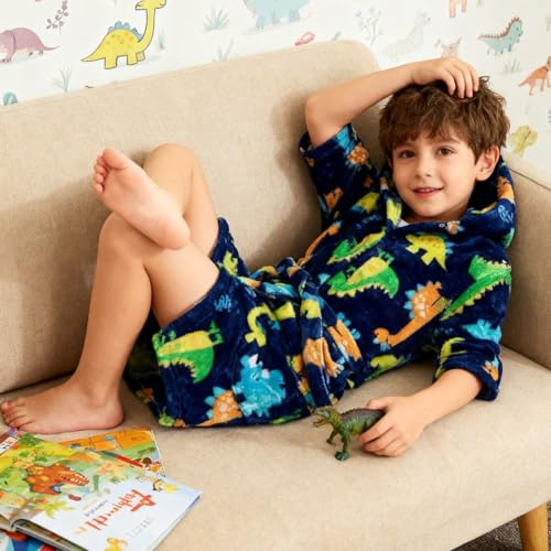 Image of Kids Bathrobe Hooded Plush Fleece Robe for Girls Boys