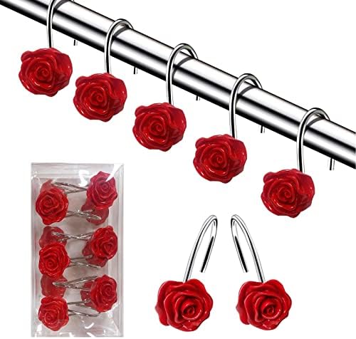 DLD Shower Curtain Hooks, 12 Anti-Rust Decorative Resin Hooks (5 Colors Available) for Bathroom, Baby Room, Bedroom, Living Room Decoration (Red)