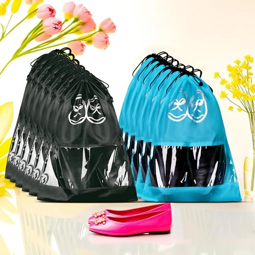Image of Heart Home Pack of 12 Travel Shoe Organizer | Storage Bags | Travel Carrying Bag | Storage Organizers Set | Shoe Cover with Transparent Window | Shoe Dori Cover | Sky Blue & Black