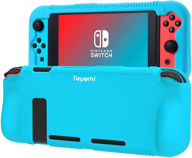 Etui na Nintendo Switch, silikonowe etui ochronne Teyomi z 2 przegródkami na karty do gier, amortyzacja wstrząsów i zarysowania (niebieskie)