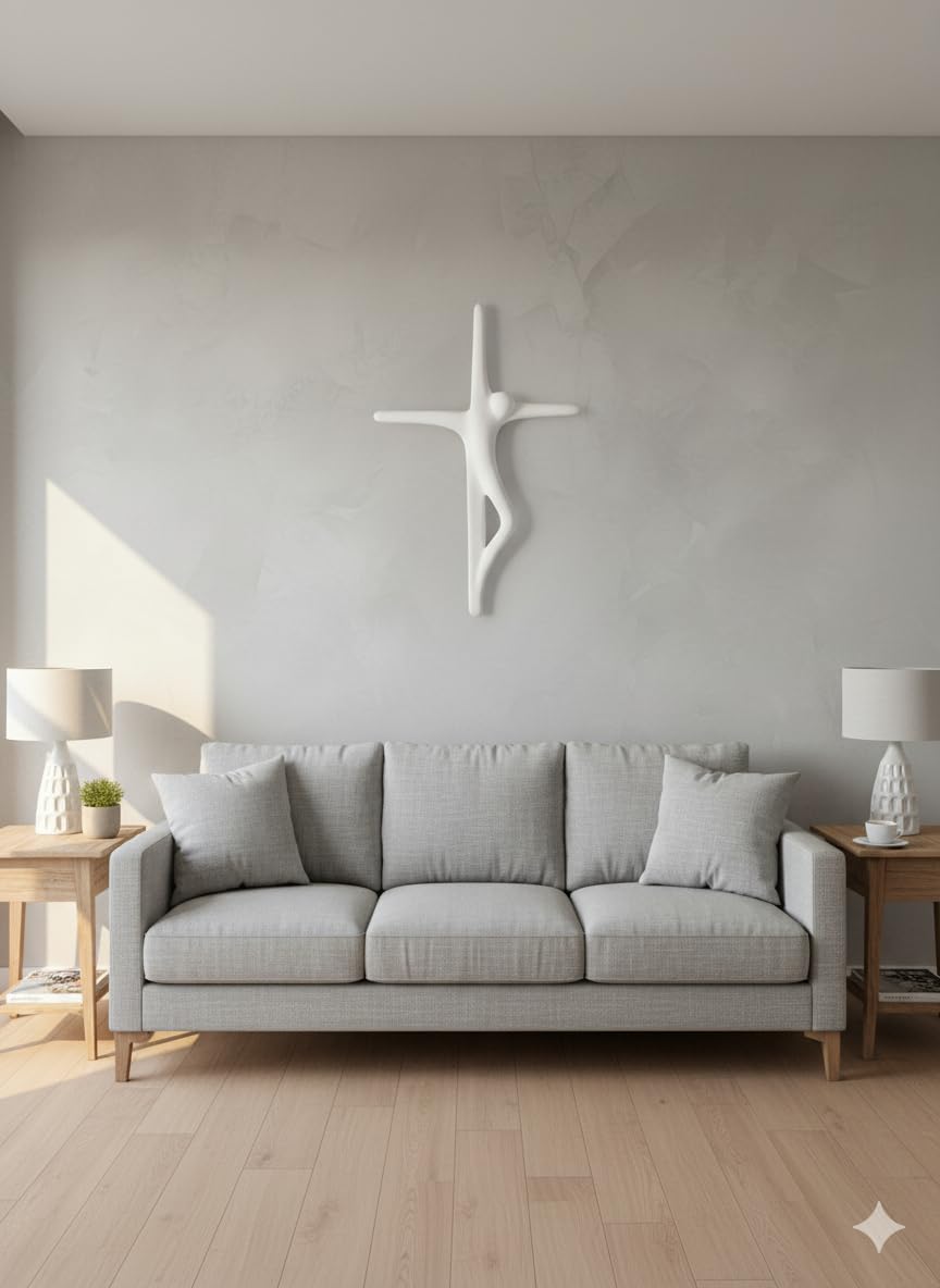 MGKolbe Crocifisso da Parete Moderno Grande in Gesso Ceramico, Stilizzato, misura 37 x 25 x 3 cm (Bianco)