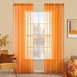 Cortinas Salon Comedor Ikea MIULEE Cortinas Poliéster Translúcida Fresca Transparente Salon Ventana Visillo Moderno para Sala Cuarto Dormitorio Habitación Comedor Cocina Salón Sala de Esatr 2 Unidades 140 x 175cm Naranja