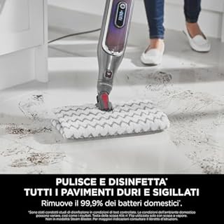 Shark Automatic Klik n' Flip Steam Mop, Scopa a Vapore Intelligente, Cavo 6 m, 2 Panni Lavabili, Serbatoio Capacità di 375 ml, Riscaldamento in 30 Secondi, Bordeaux/Grigio, S6003EU