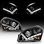 ACANII - For 2005-2009 Hyundai Tucson LED DRL Stirp Black Housing Projector Headlights Headlamps, Driver & Passenge Side