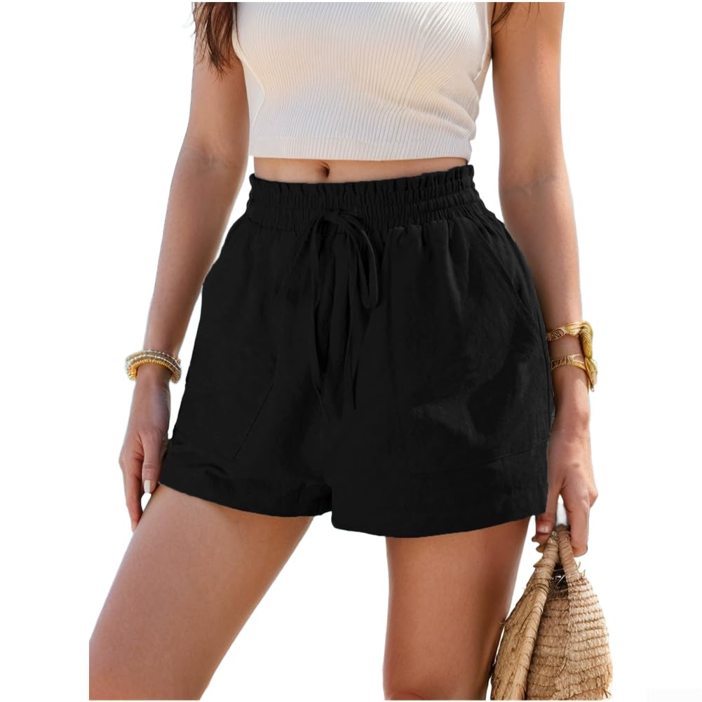 Pantaloncini Donna Lino Estivi Vita Elasticizzati Pantaloncini