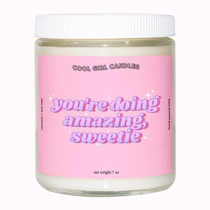 Cool Girl Candles | You're Doing Amazing Sweetie Coconut + Hibiscus Scented Candle Preppy Pink Decor Aesthetic Room Decor Pastel Danish Y2K Sister Gift Tiktok viral best friend BFF bestie for her