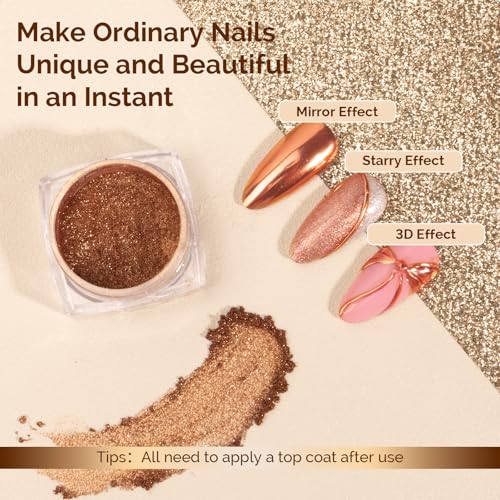 Image of MelodySusie Champagne Chrome Nail Powder for Gel Nails,Metallic Mirror Effect Pigment Stylish and Technological Fine Glitter for Home DIY Salon Use