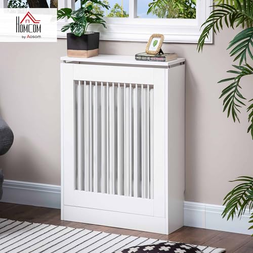 HOMCOM Cubierta de Radiador Cubre Radiador Moderno Pintado de MDF con Estante Superior para Salón Dormitorio Oficina 60x18x84 cm Blanco - imagen 2