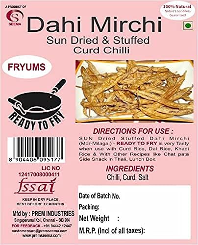 Seema Mor Milagai/Sun Dried Curd Chillies/Uppu Melakai/Dahi Mirchi (1kg) (B0CNSSHPJW) Amazon Price History, Amazon Price Tracker