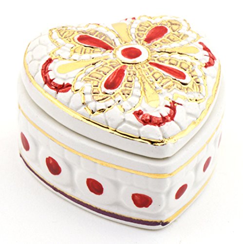 ART ESCUDELLERS Caja Corazon Multicolor en Ceramica Pintada a Mano con Oro de 24K, Decorado al Estilo BIZANTINO Blanco. 6cm x 6cm x 4cm