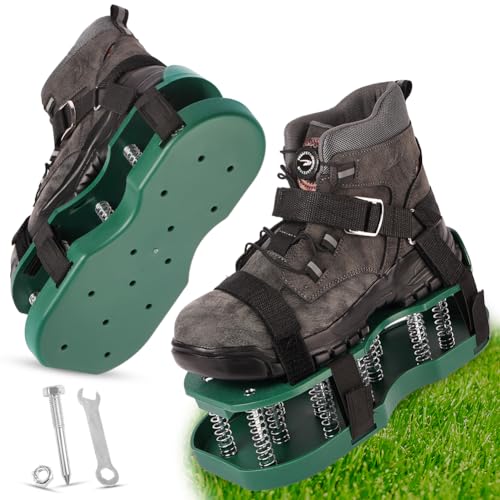 URAQT Scarpe arieggiatrici per Prato, Punte per scarificatore per Erba con Installazione Gratuita, Suole Chiodate per la Cura del Prato e del Cemento (Modello Verde Primaverile)